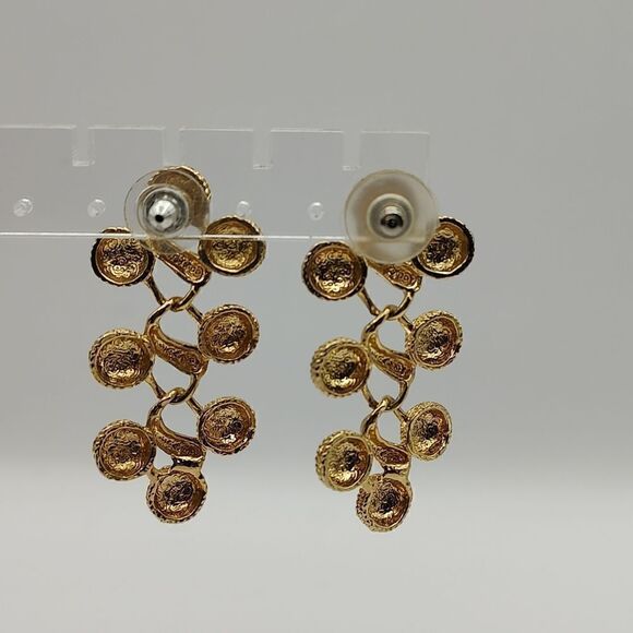Textured Dangle Drop Earrings Gold Tone Vintage - Picture 2 of 7